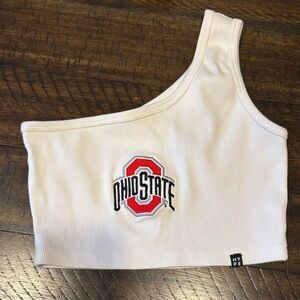 Hype and Vice White Ohio State One-Shoulder Crop Top, Ribbed. Size medium